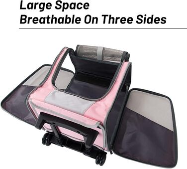 Транспортна сумка на колесах для собак та котів, сумка-переноска з віконцем, рожева, 35x29x37 см