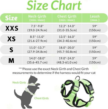 Шлейка для кота Rabbitgoo з повідком, м'яка, антистресова, антивислизаюча, регульована, зелена, M (1 шт.)