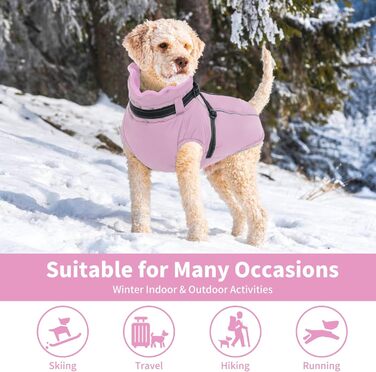 Теплий зимовий одяг для собак Lelepet: куртка з інтегрованим шлейкою, вітронепроникний флісовий одяг, світловідбиваюча жилетка для собак, XL (XX-Large, рожевий)