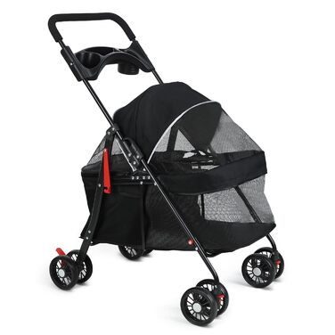 Візок для собак та котів 2-в-1 до 15 кг, складний, з гальмом, тримачем для напоїв та місцем для зберігання, для подорожей та прогулянок, 49.5×69.5×98 см