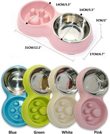 Миска для собак Frenchie Fress, нержавіюча сталь, інтерактивна, для повільного годування, екологічна, білий (рожевий)