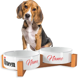Персоналізована миска для собак OWLBOOK з іменем: керамічна миска з бамбуковим підставкою, 300 мл