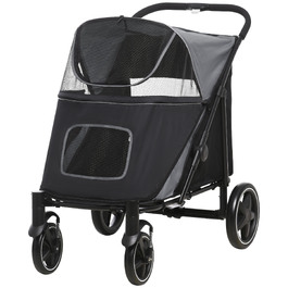Візок для собак (buggy) до 30 кг, складаний, з регульованим навісом та кошиком для речей, 112 x 65 x 100 см, сірий