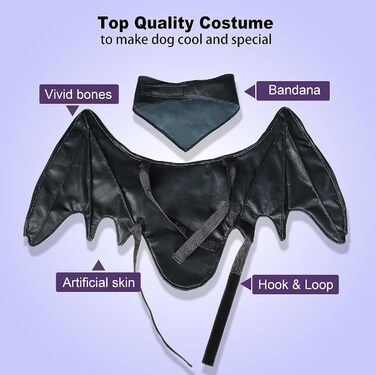 Костюм на Хелловін для собак: Флері, Дракон, Птах - крила (чорні, M)