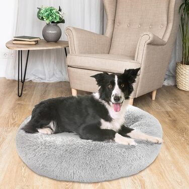М'яке ліжко для собак та котів у вигляді пончика, плюшеве, 80 см, сірого кольору