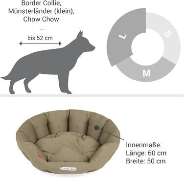 Кругле ліжко для собак Doctor Bark - м'яке собаче гніздочко для середніх собак з ортопедичною подушкою та іграшкою-кісткою. Можна прати до 95°C. Зроблено в Німеччині (L - 60x50 см, золотисто-коричневий)