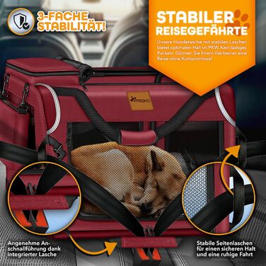 Трейвел-бокс для собак та котів TRESKO® S 50x34x34cm | Розкладний, з підкладкою, лопаткою та світловідбивачами | Для маленьких та великих собак | Червоний