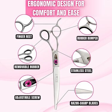 Кенчійська ножиця для лівшів Kenchii, 20.3 см, вигнута ножиця для грумінгу собак, Love Collection, аксесуари для догляду за тваринами, ножиці для стрижки шерсті 8' Curve Lefty