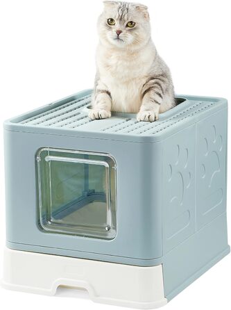 Котячий туалет Suhaco XXL із кришкою та лопаткою, зверху з отвором, 51x38x41 см, зелений