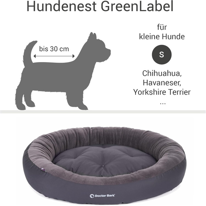 Кругле ліжко для собак Doctor Bark, 50x40 см, сіре, з м'якою флісовою подушкою - GreenLabel