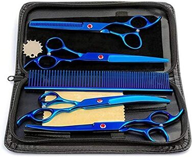 Професійні ножиці для собак 7 дюймів, набір 4 шт. (прямі, вигнуті, розріджувачі)