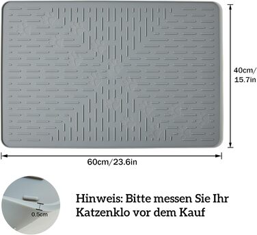 Килимок для котячого туалету OHMO з преміум-силікону 60x40 см, 2 шт., вологостійкий та BPA-free, легко чиститься, сірий (темно-сірий)