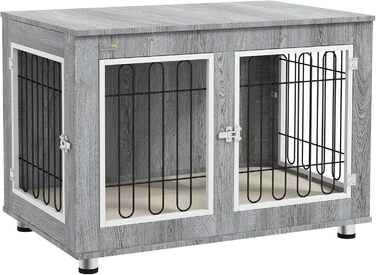 Клітка для собак PawHut з подушкою, подвійні двері, 90x58x65 см, сіра, для середніх порід
