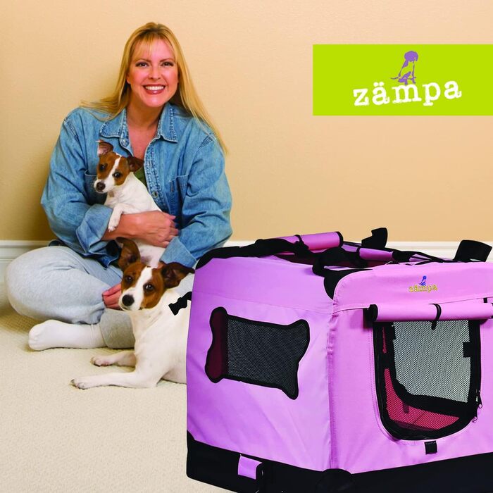 Складаний контейнер для собак середнього розміру Zampa 91,4×63,5×63,5 см, переноска для авто, будинку та вулиці, з сумкою