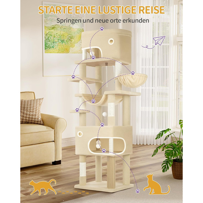 Драбина-кіготь для котів Hzuaneri MS17818SG, 178 см, XXL (60x50x203 см), бежева