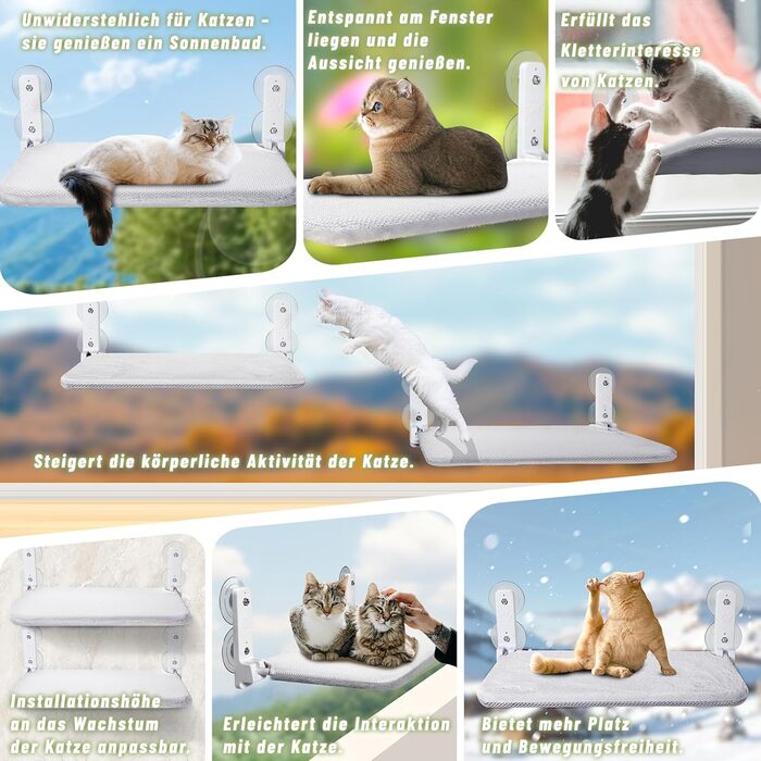 Кігтеточка-ліжко для котів Casgee на вікно 60x30 см, сіра, XL, з кріпленням на присосках, до 20 кг