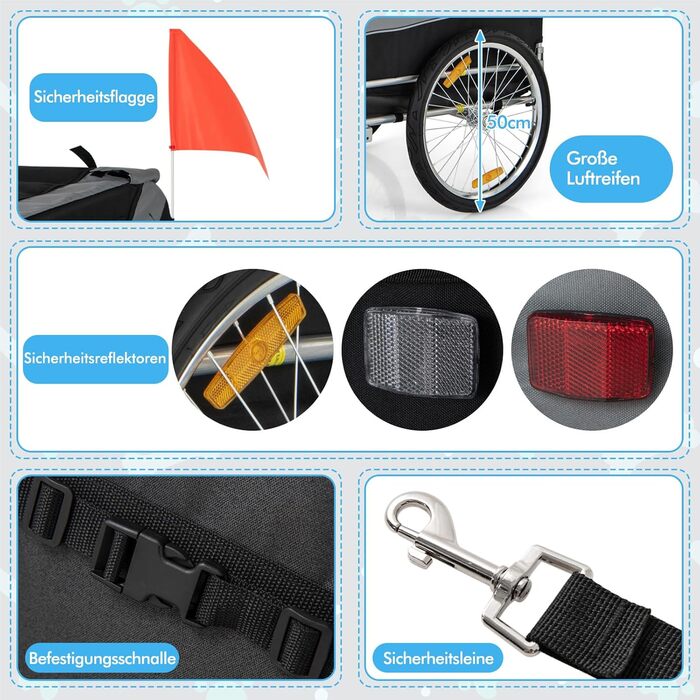 Фаркоп для велосипеда Costway для собак до 40 кг, сірий, складний