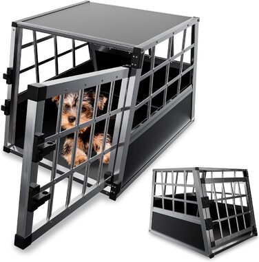 Транспортна переноска для собак Juskys Alu M - алюмінієва переноска для собак, 69x54x51 см, міцна та легка у догляді