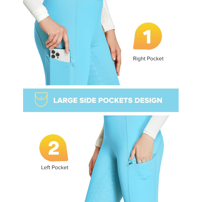 Легінси для верхової їзди FitT4 Port Reitlegging для жінок та дівчаток з кишенею для телефону та петлями для ременя (Світло-блакитний, XS)