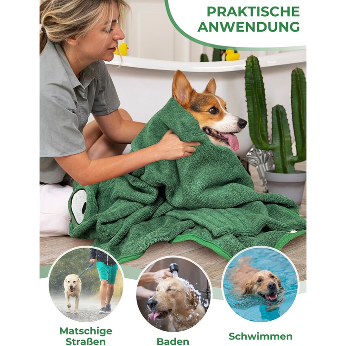 Рушник для собак Badeantel: м'який рушник з мікрофібри, швидковисихаючий, з регульованим коміром на липучці, для собак та котів (XL, зелений)