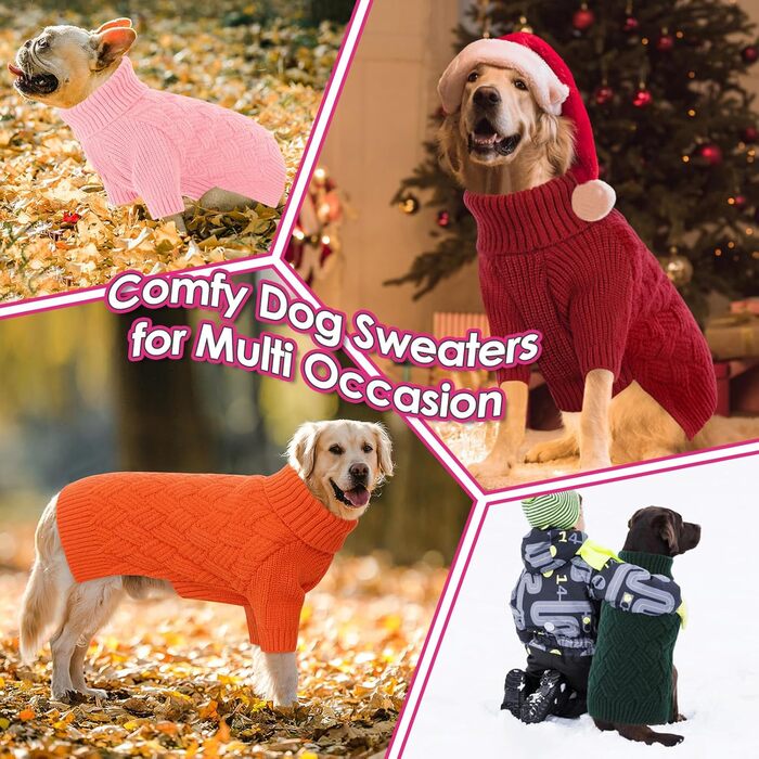 Пуловер для собак Дахшунд AOFITEE, теплий зимовий пуловер з високим коміром, в'язаний костюм для собак, теплий костюм для маленьких, середніх та великих собак, рожевий, S, Magenta