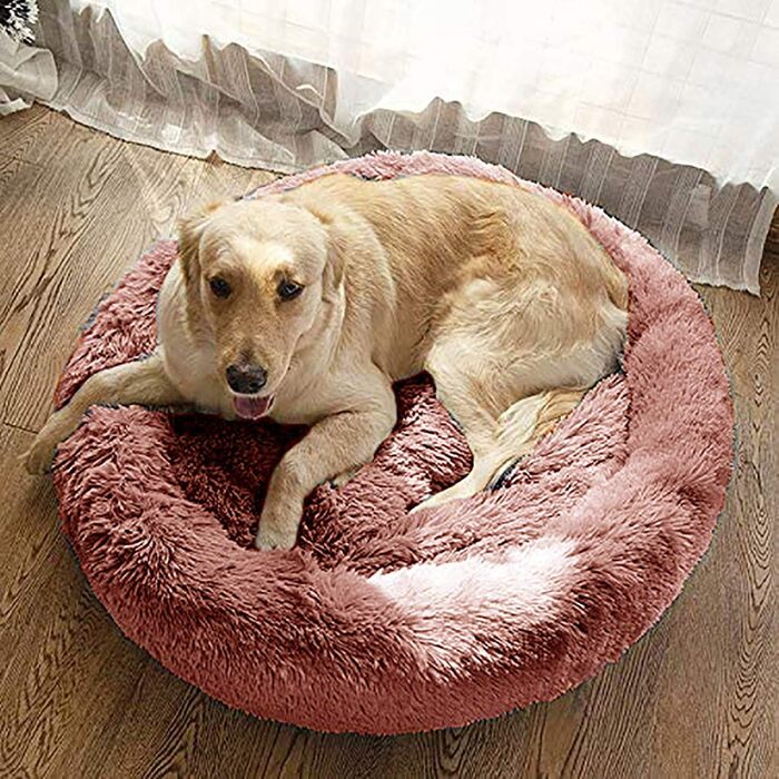М'яке ліжко для собак та котів, пухнасте, кругленьке, рожеве, Ø 70 см. Легко миється. Підходить для маленьких та середніх собак та котів.