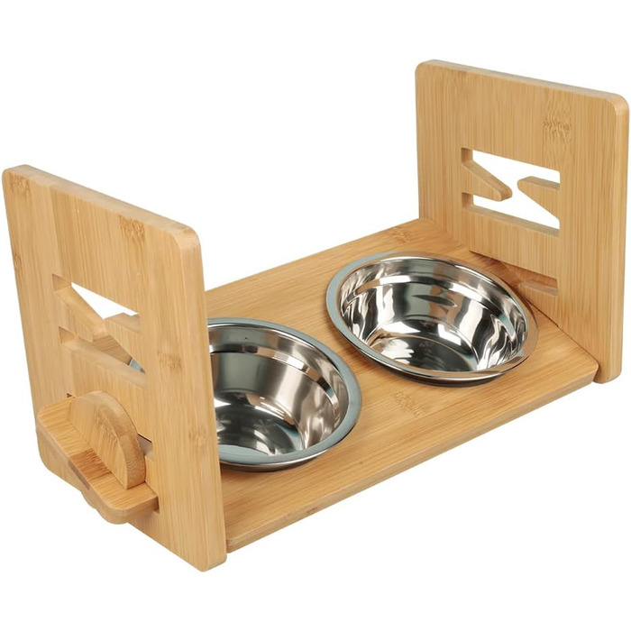 Підвищена годівниця для собак та котів з нержавіючої сталі, 2x1.8L, регульована висота, протиковзна, 40x18x19.5 см