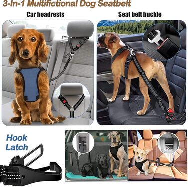 Автомобільний ремінь безпеки для собак Kelivi 3-в-1, чорний. Підходить для великих, середніх та маленьких собак. Ремінь безпеки для тварин, кріплення до підголівника, фіксація, нашийник.