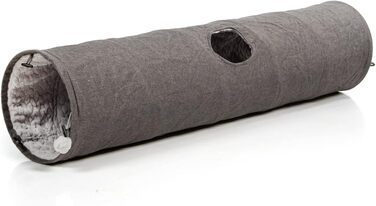 Ігровий тунель для котів CanadianCat XXL, плюшевий, сірий, 35×150 см, з інтегрованою іграшкою