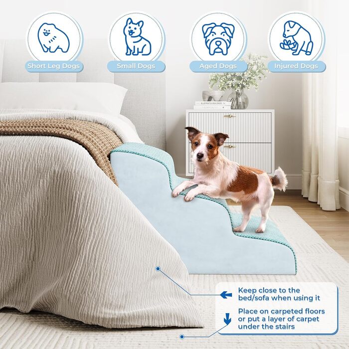 Сходинка для собак маленьких порід, 3 сходинки, 40 см, для дому, антиковзка, для котів та собак, сіра (блакитна)