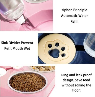 Миска для кота з нержавіючої сталі 3 в 1 з автоматичним дозатором води, подвійна миска для котів та собак (рожева)