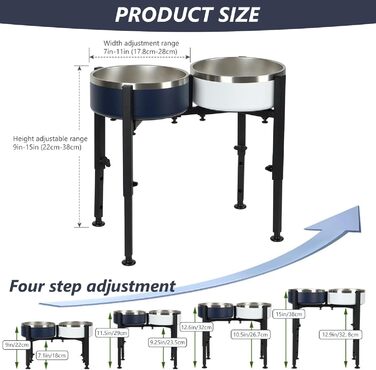 Підвищена годівниця для собак, металева, регульована висота та ширина, для великих, середніх та малих собак