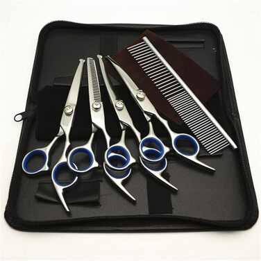 Набір ножиць для грумінгу собак 6 дюймів з безпечними закругленими кінцями, для вирівнювання та стрижки шерсті собак та котів, (5 шт.) з шкіряним чохлом