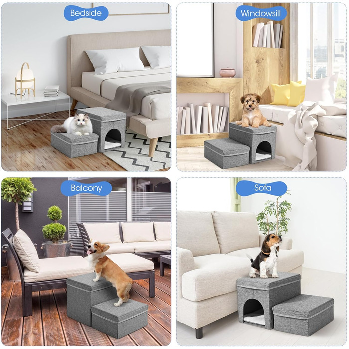 Сходинки для собак маленьких порід, складані. Сходи для котів з ящиками для зберігання. Сходи для домашніх тварин на диван та ліжко (2 сходинки)