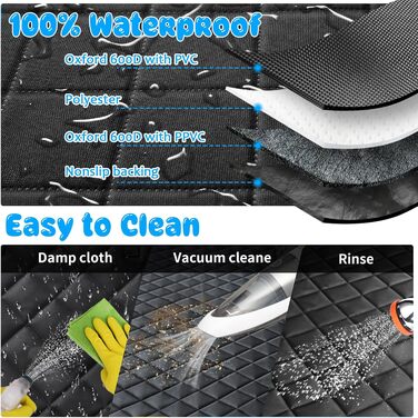 Захист для сидіння автомобіля URPOWER 6-в-1 для собак, водовідштовхувальний, з сіткою та бічною застібкою, чорний A