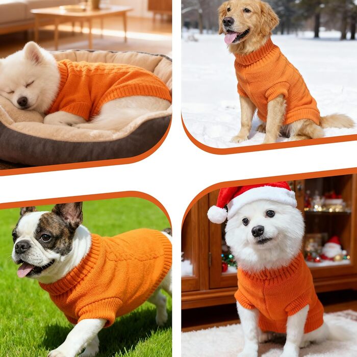 Вовняний пуловер для собак з коміром-стійкою, теплий та м'який, червоний, розмір M 12' (8', візерунок 