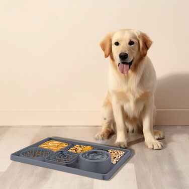 Лежанка-заспокійник для собак Bibykivn Schleckmatte з присосками (зелений+сірий, прямокутна)