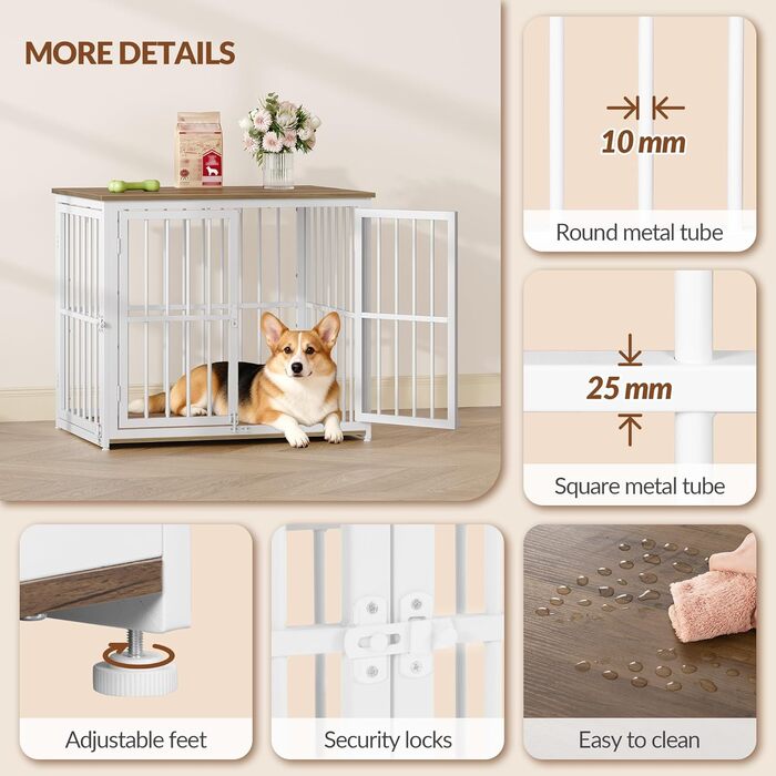 Будиночок для собак 100 см, дерев'яна клітка для дому з 3 дверцями (100x60x70 см), вінтажний коричнево-білий, для середніх та великих порід