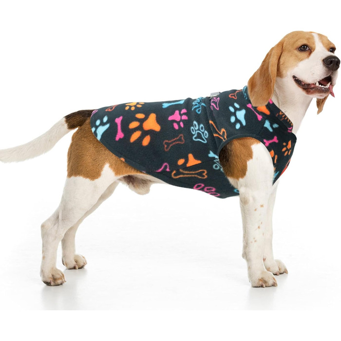 Теплий плед-жилет для собак BeautyZoo: флісова жилетка, зимова куртка, D-посилання для повідка, для малих, цуценят, середніх порід, тепле, вітронепроникне, білий буффало клітка (мотив лапок), XL (55.8 см)