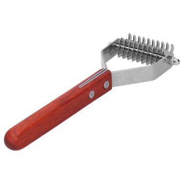 Гребінець для підшерстка тварин Y-подібний, з дерев'яною ручкою, нержавіюча сталь, 20x7см - для котів та собак