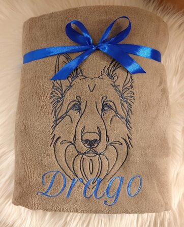 Персоналізована ковдра для собак з вишивкою породи та імені. М'яка ковдра для цуценят та дорослих собак. Підходить для дому, машини та дивану. Розмір 130x170 см, пральна. Бежевий колір.