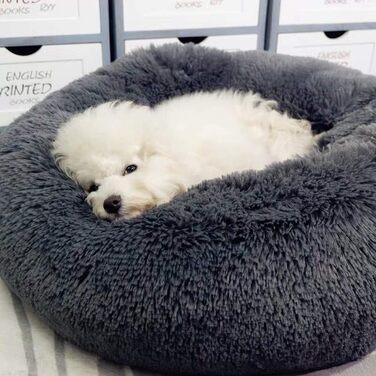 М'яке ліжко для котів та собак: кругла ніша-гніздо 80 см, темно-сірий колір