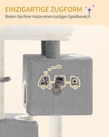 Дерево для кігтів Hzuaneri Kratzbaum 75 см, кігтеточка для котів з лежаком, будиночком, сизалевими стовпчиками та іграшками, сірий колір, MS07618LG