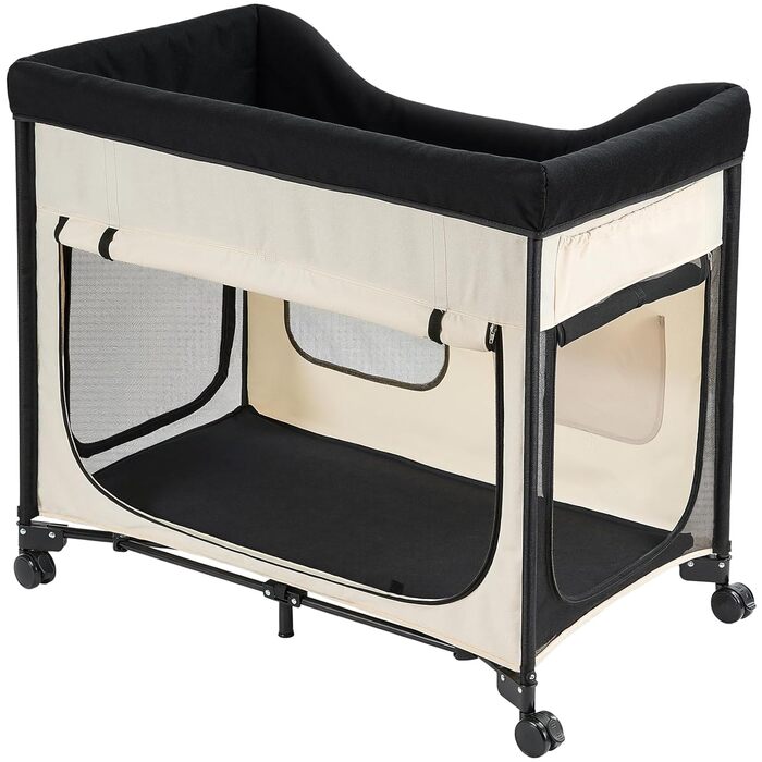 Підвищене ліжко для домашніх тварин VEVOR (XL), складне ліжко для собак з тканини 600D Oxford та голландського оксамиту, портативне дитяче ліжко з колесами та боковими кишенями, бежеве