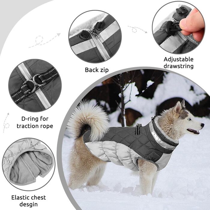 Водонепроникний зимовий одяг для собак - куртка для дрібних порід (Даксель, Бульдог, Чихуахуа) сірого кольору