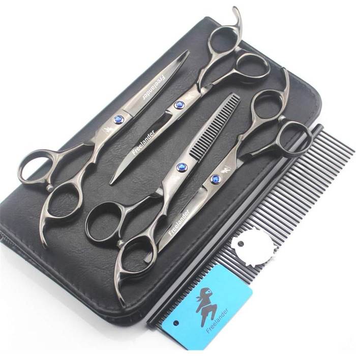 Набір професійних ножиць для грумінгу тварин (6.0 дюймів) 4 шт. з нержавіючої сталі. Ідеально підходить для догляду за собаками, кішками та іншими домашніми тваринами. У комплекті гребінець.