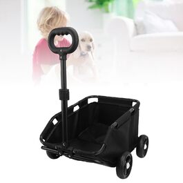Візок для тварин 4-колісний для собак/котів середнього та малого розміру, зручний для прогулянок, з поворотним ручками, чорний