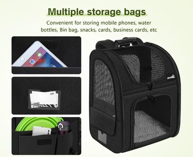 Pecute Сумка-переноска для собак та котів з сіткою, розширювана, чорна (до 6 кг)