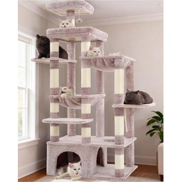 Кігтеточка Heybly Kratzbaum 180 см: велика, стійка, з будиночком, гамаками, для мейн-кунів та інших великих котів, коричнево-бежева