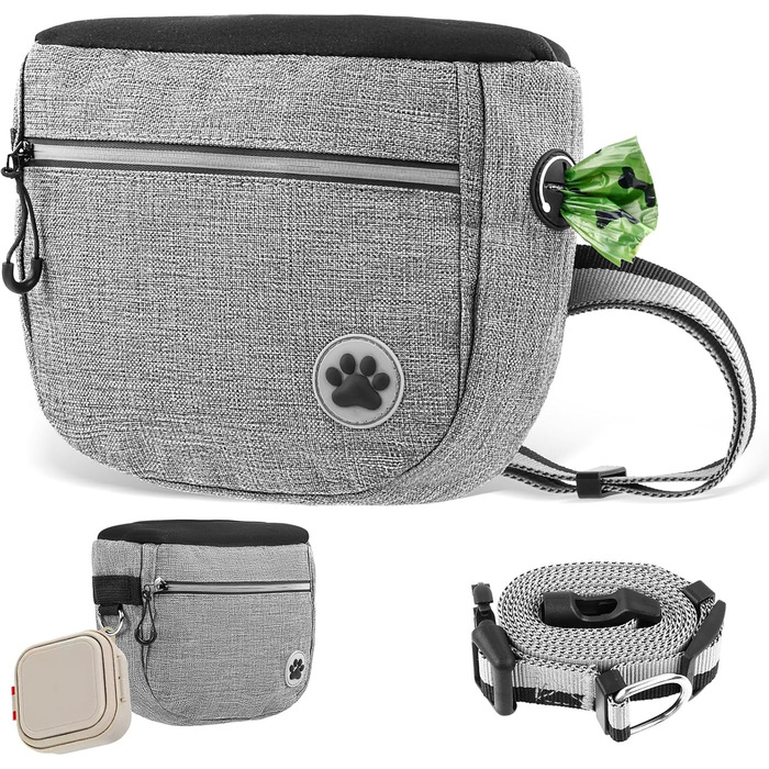 Преміум сумка для собачих ласощів для дресирування, велика місткість, сумка для прогулянки з тримачем для пакетів, регульований ремінь, сумка для цуценят, бананка для собак